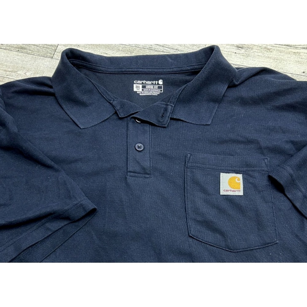Carhartt Men's Size 3XL TALL Navy Blue Loose Fit Short Sleeve Polo Shirt Casual‎
